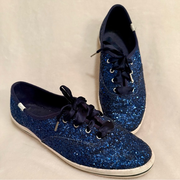 Lace, navy blue, glitter, flats - Picture 1 of 6